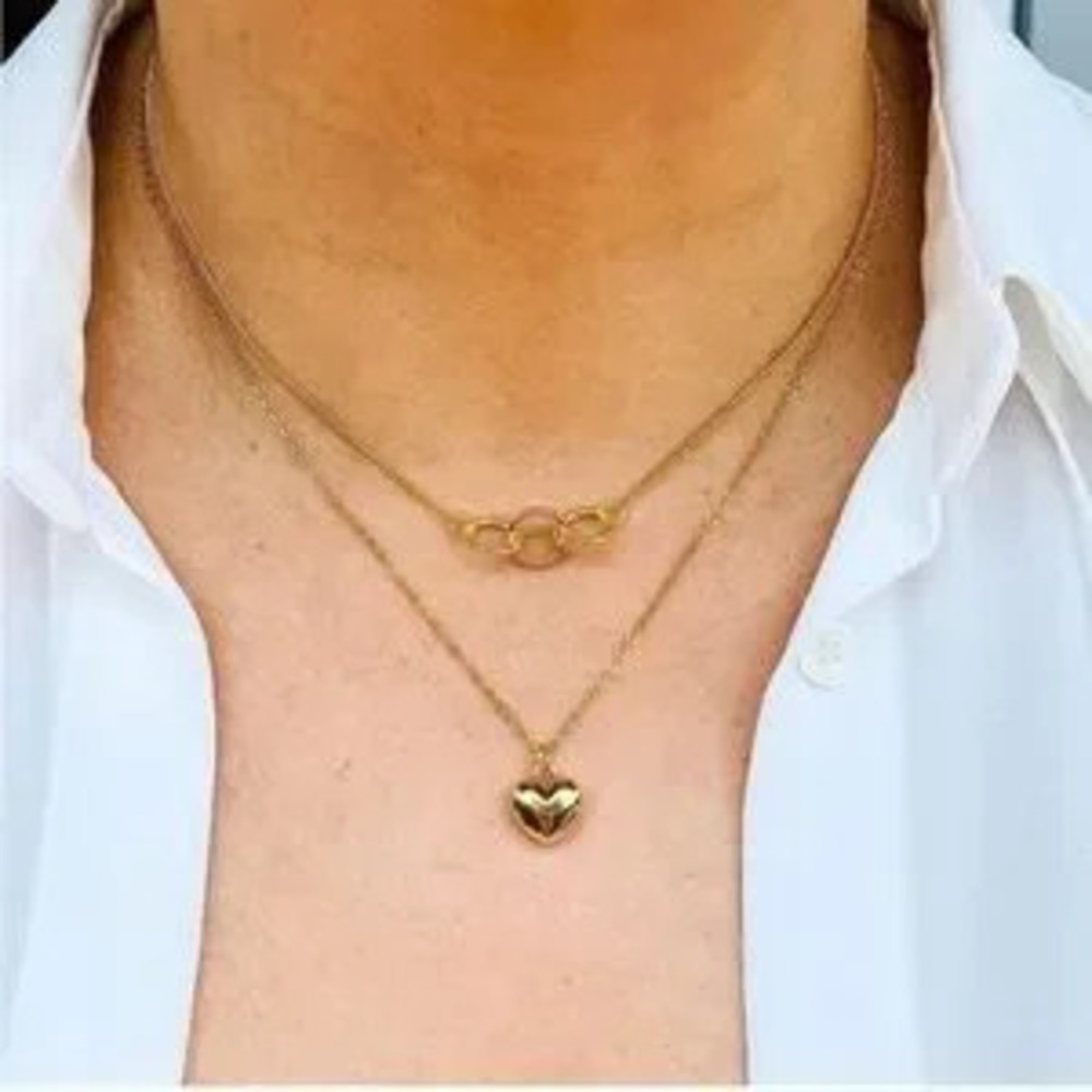 Gold 18k Gold Plated 2pc Chain Linked Heart Necklace Set